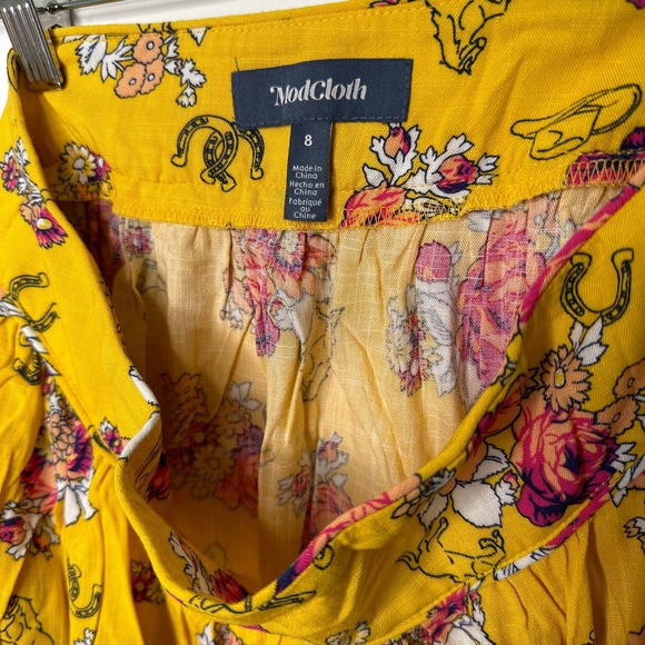 NWT Modcloth Women's Horseshoes and Flowers Skirt Yellow Pink Size 8 - Picture 4 of 5